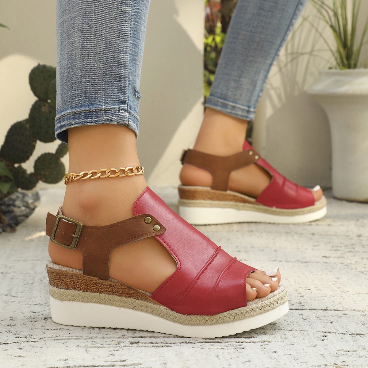 Peep Toe Wedge Sandals