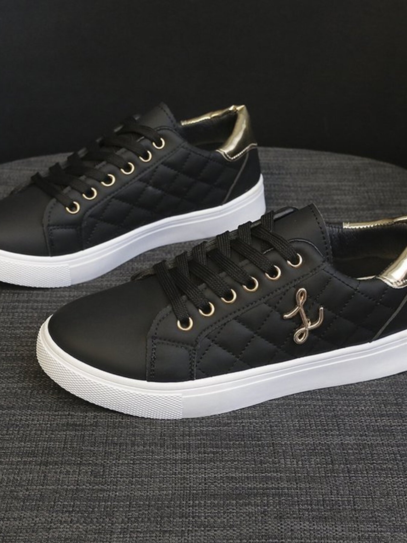 Quilted Platform Sneakers with Metallic Gold Accents