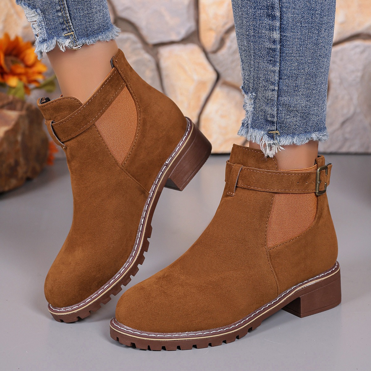 Round Toe Block Heels Boots