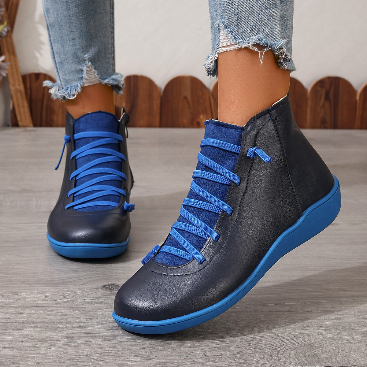 Lace-Up Faux Leather Ankle Boots