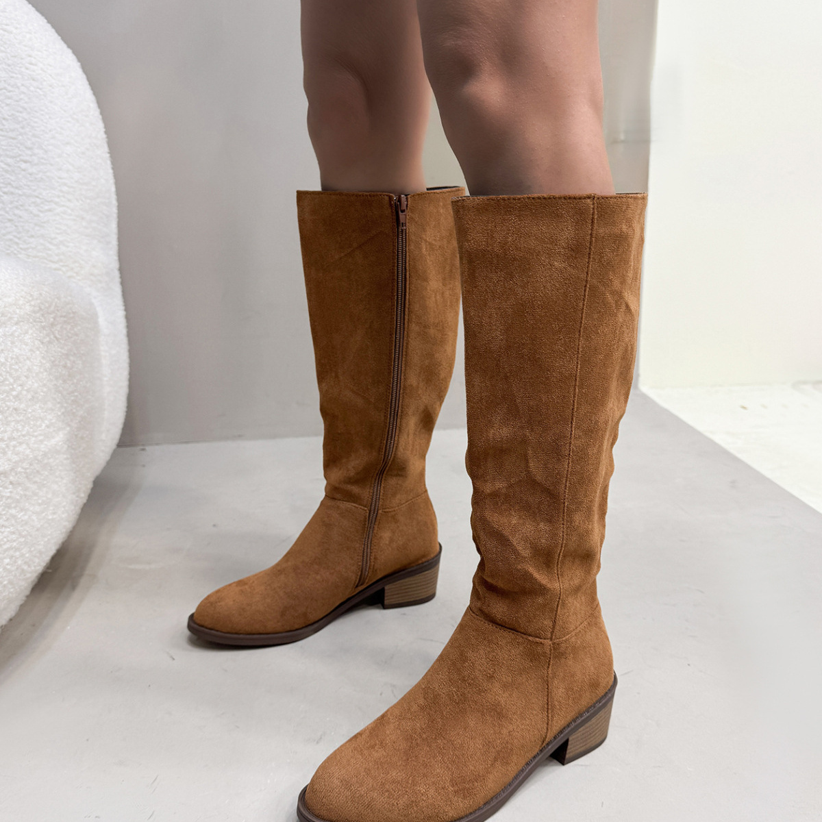 Round Toe Block Heels Boots