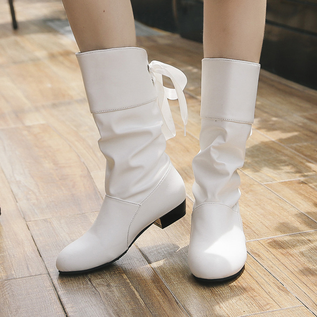 Round Toe Block Heels Boots