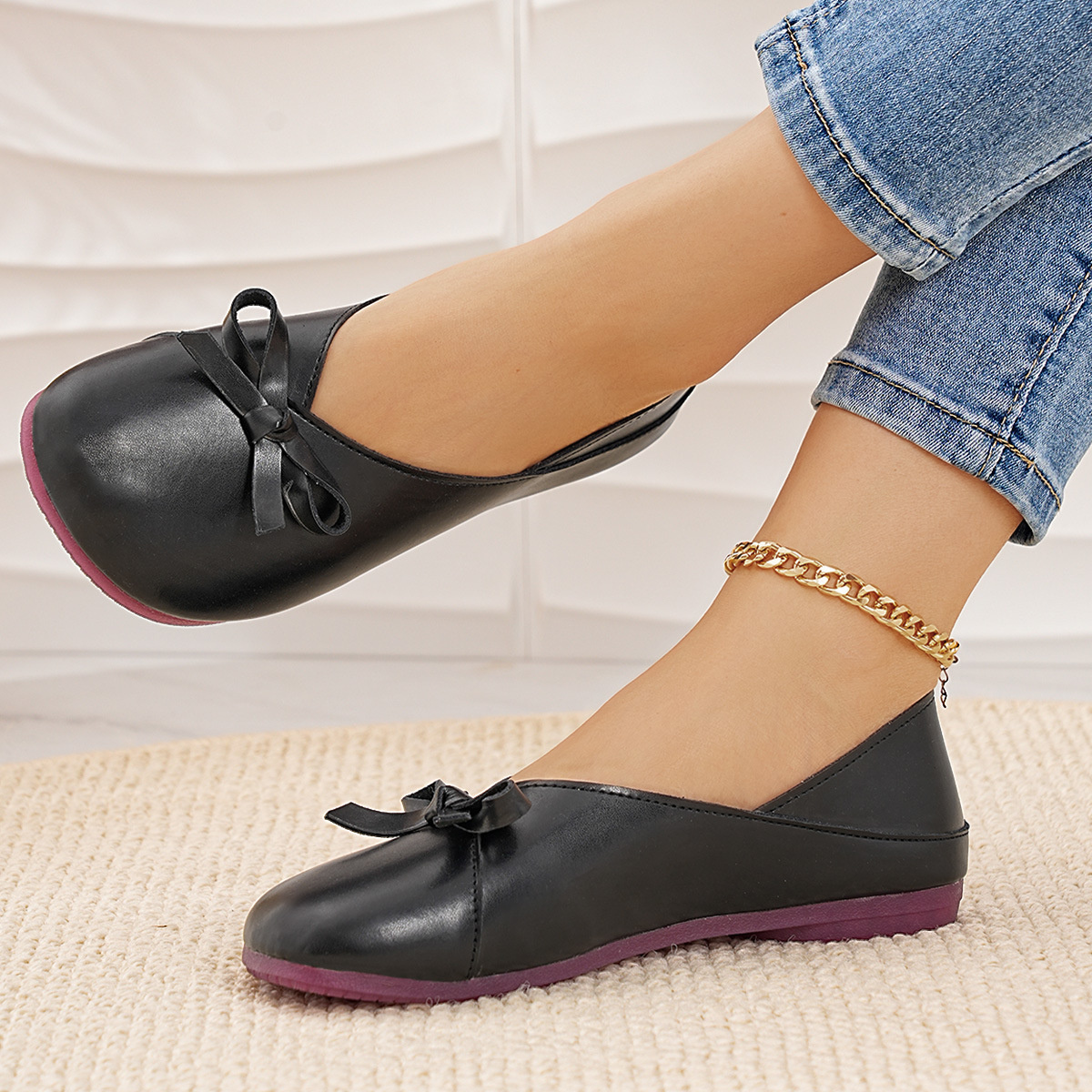 Bow Round Toe Flats Slip-Ons