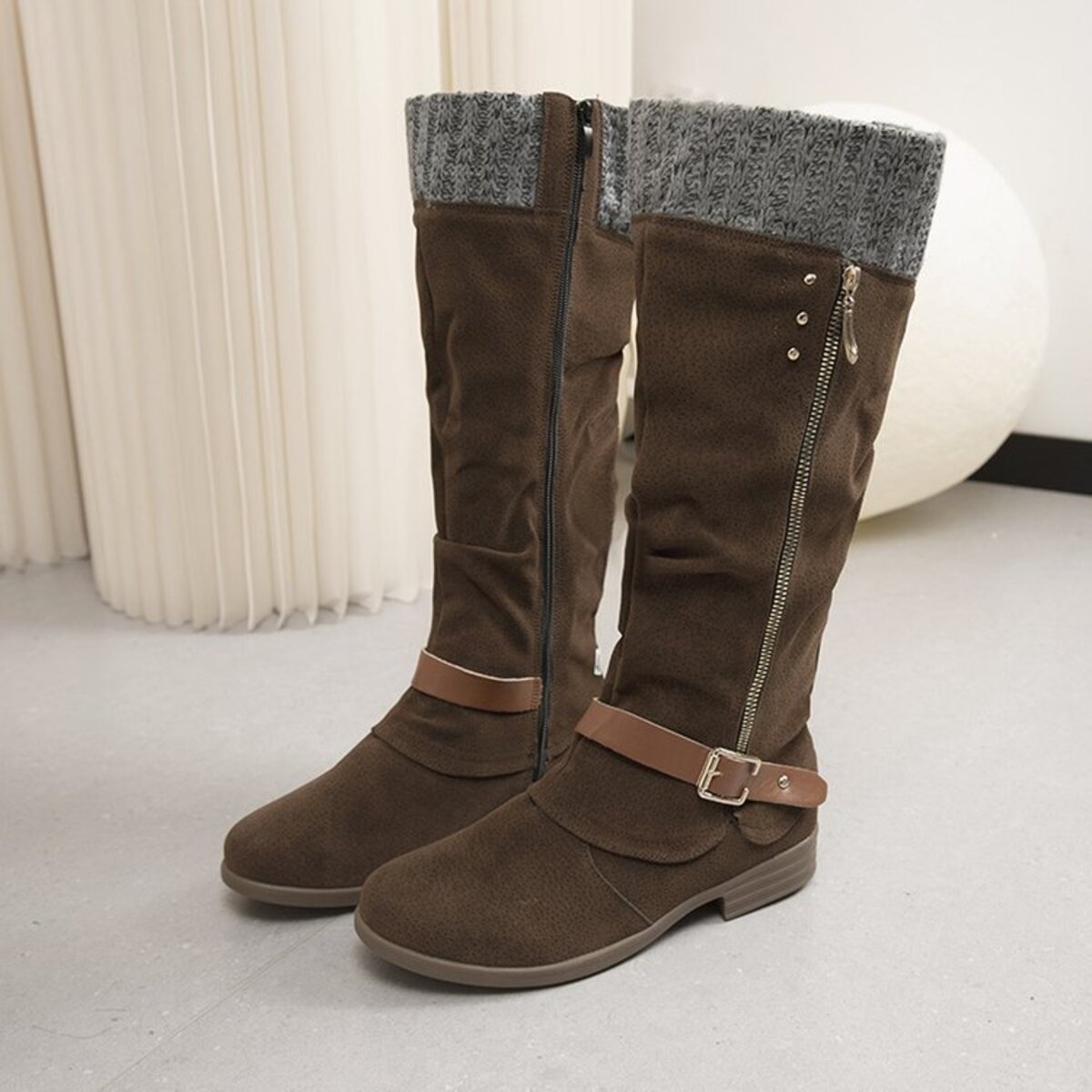 Knee High Slouch Boots with Knit Cuff