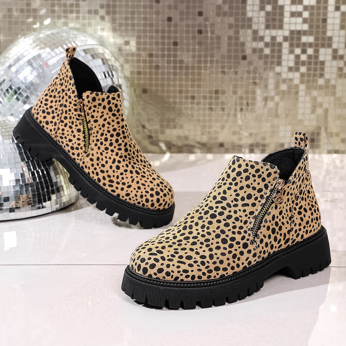 Leopard Platform Side Zip Boots