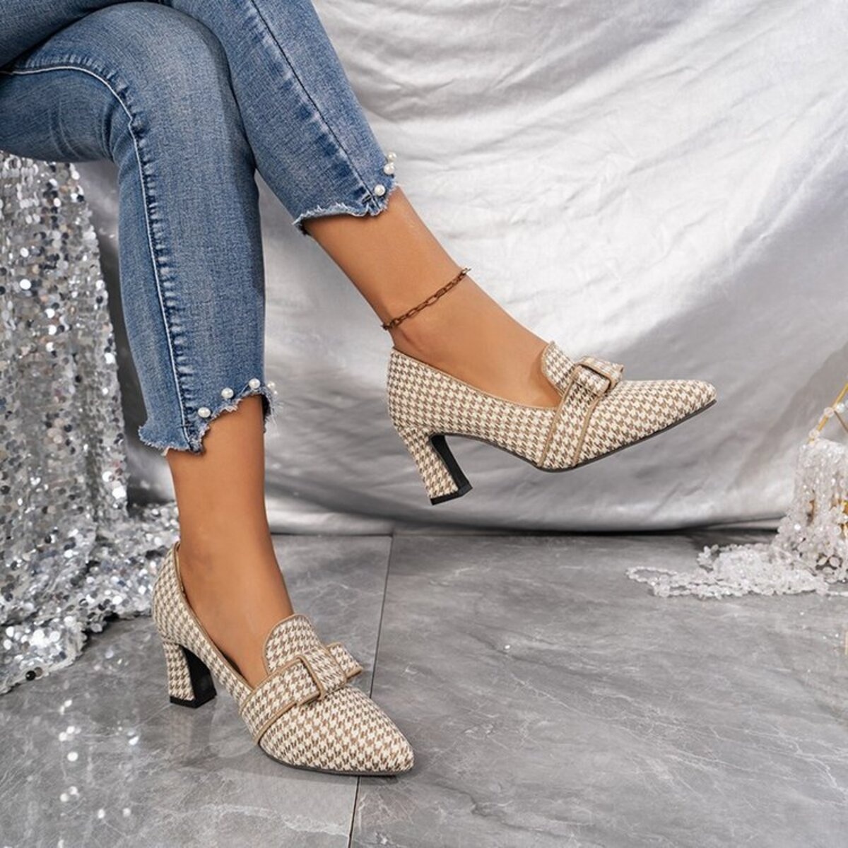 Point Toe Block Heels Pumps