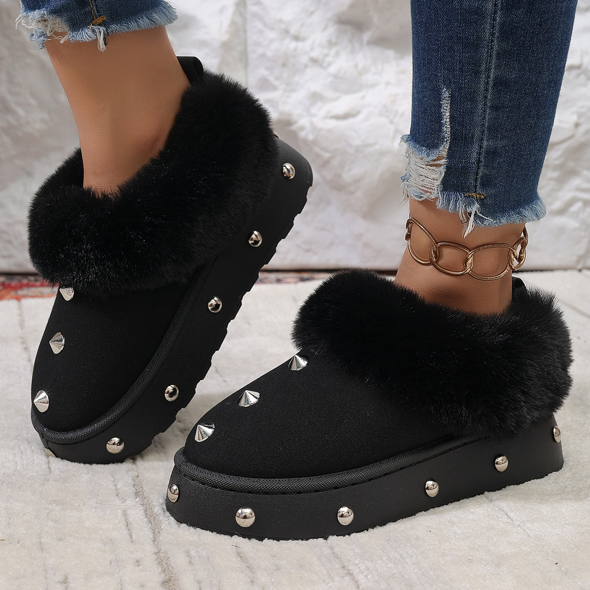 Studded Platform Faux Fur Lined Winter Boots