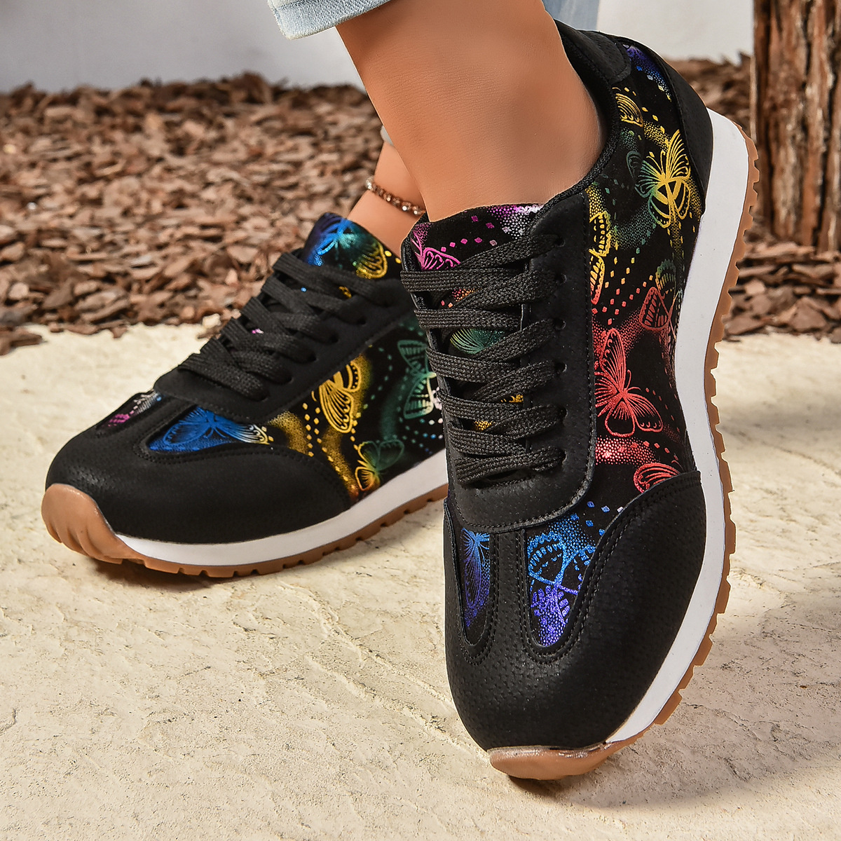 Butterfly Print Casual Sneakers