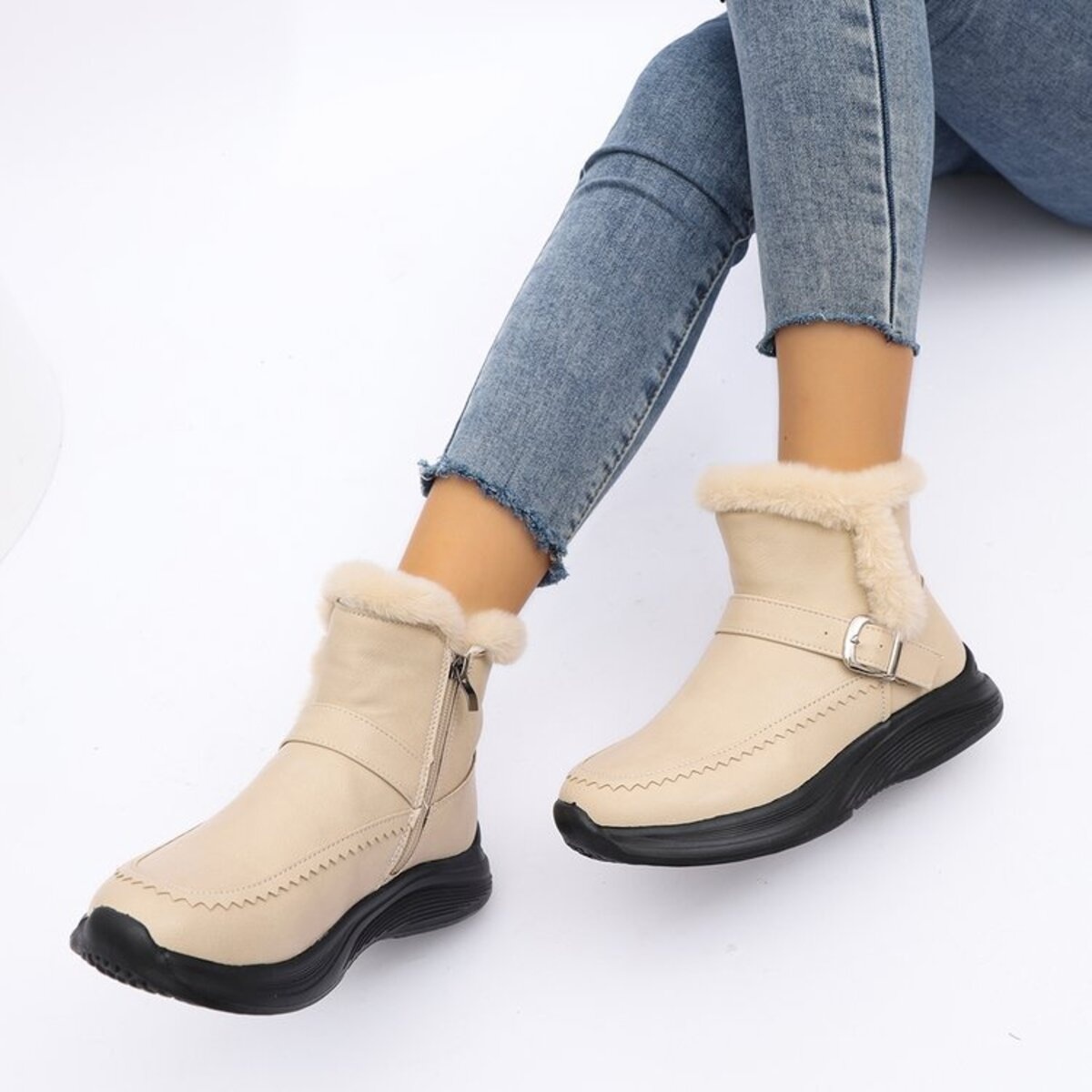 Faux Fur Buckle Boots