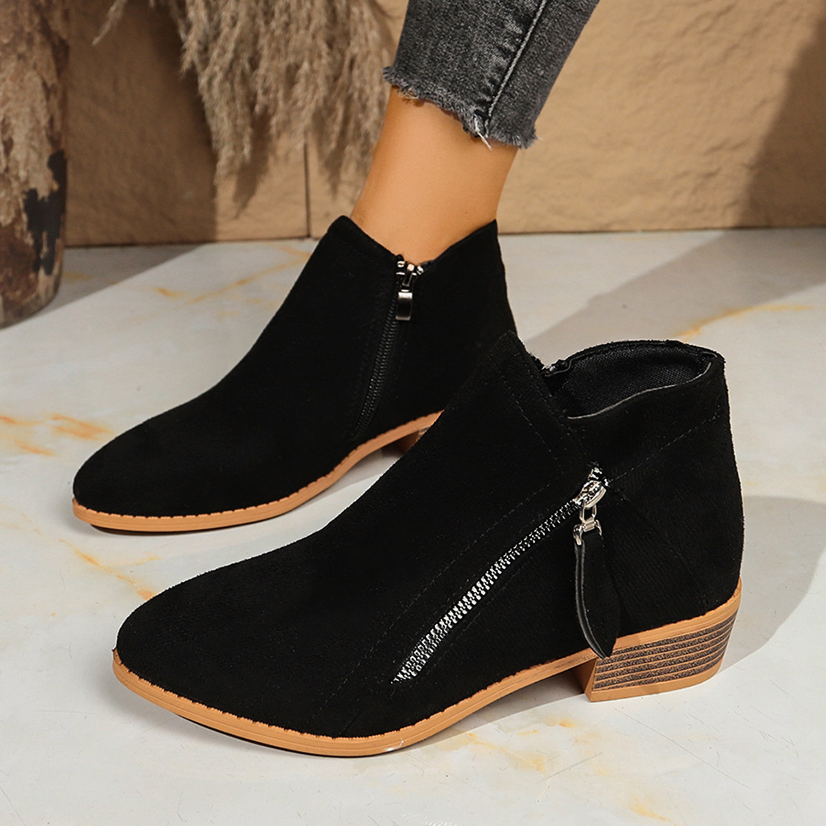 Point Toe Block Heels Boots