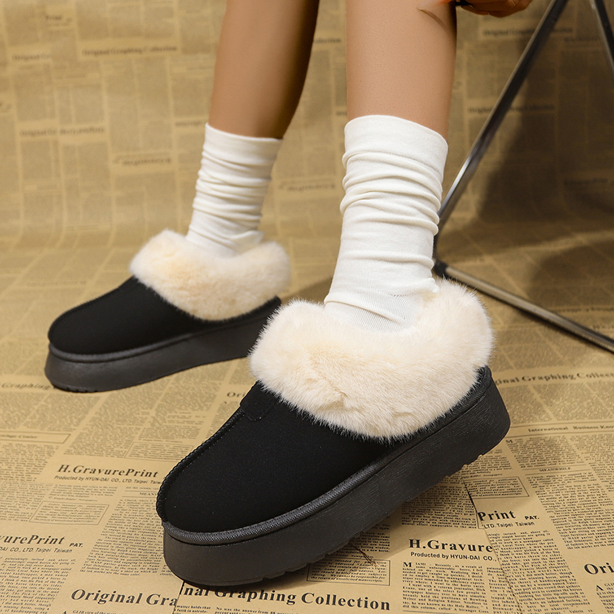 Fuzzy Trim Platform Boots