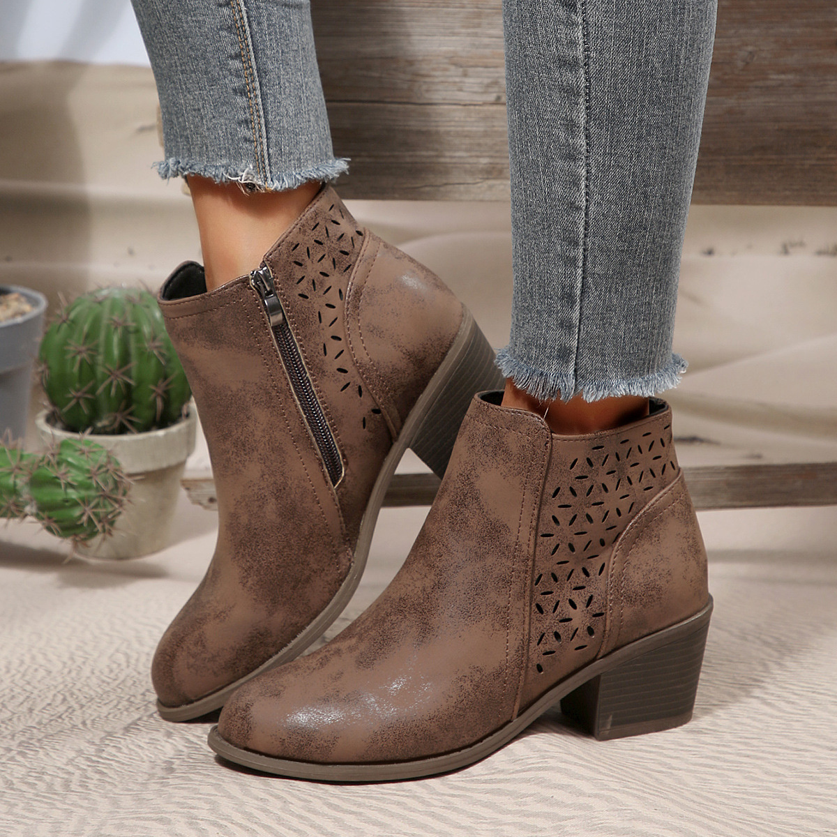 Point Toe Block Heels Boots