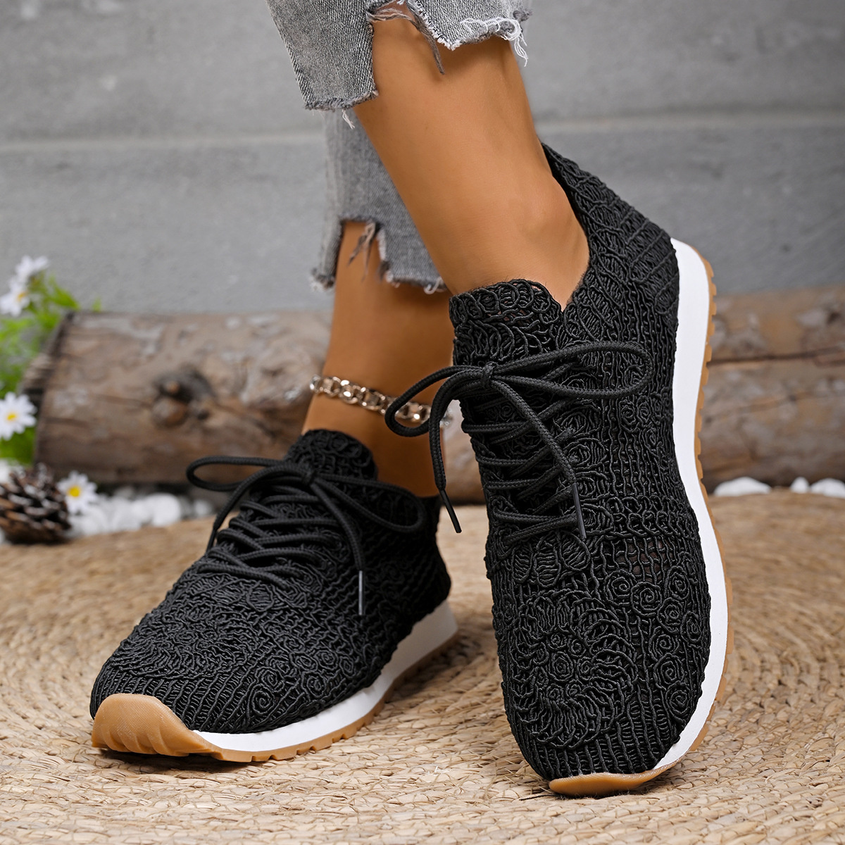 Round Toe Lace Up Sneakers