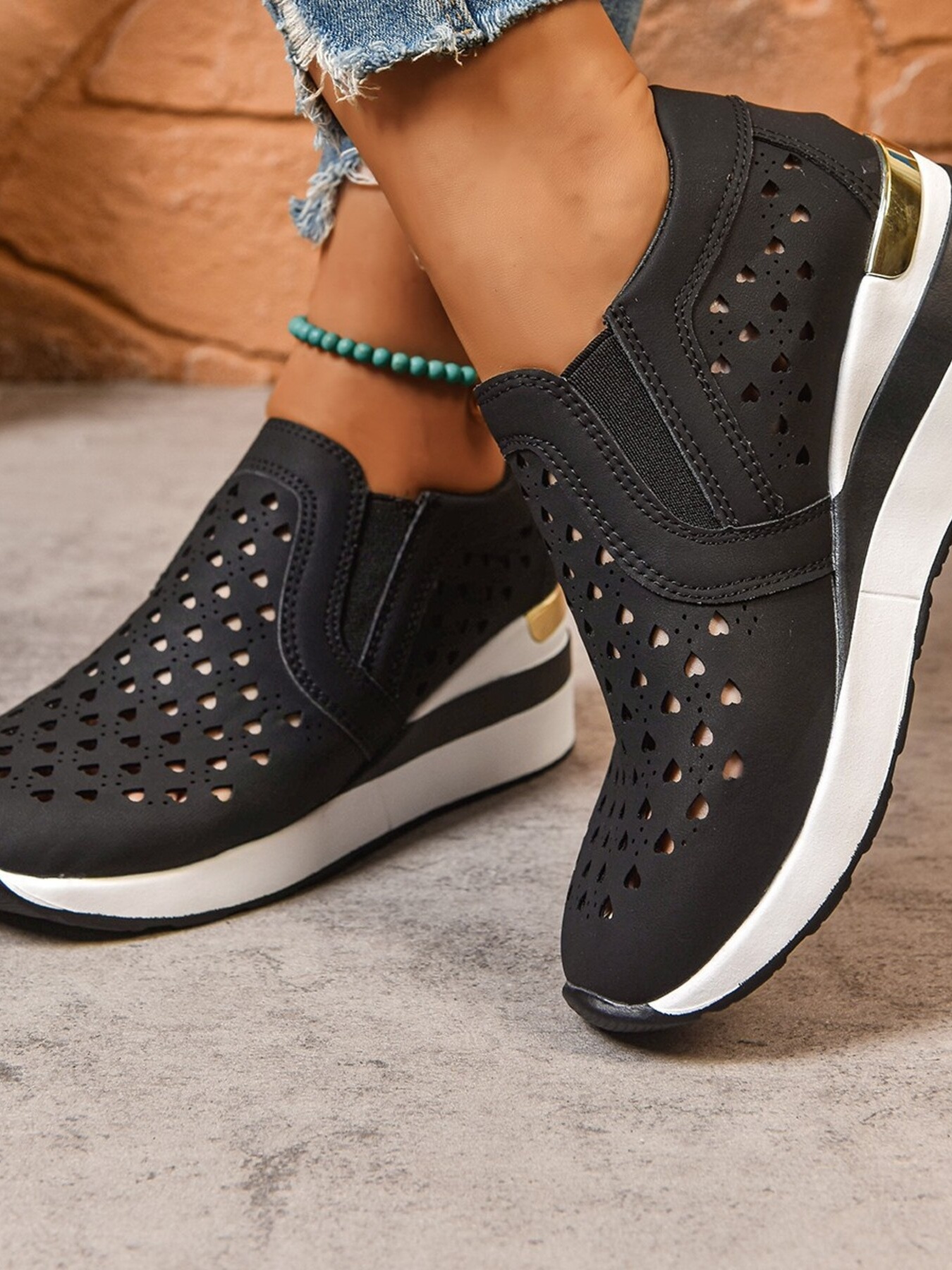 Breathable Cutout Wedge Sneakers
