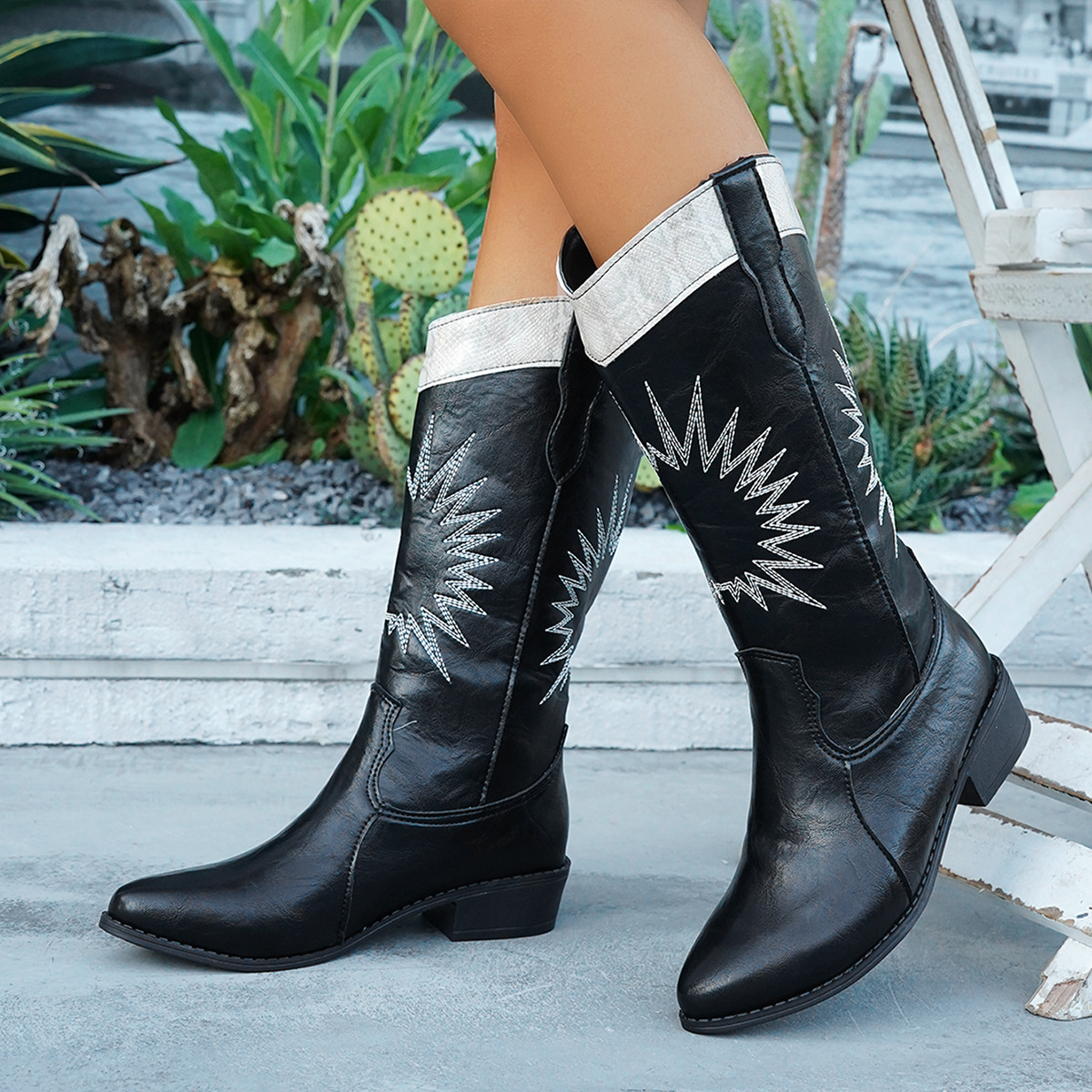 Point Toe Block Heels Boots