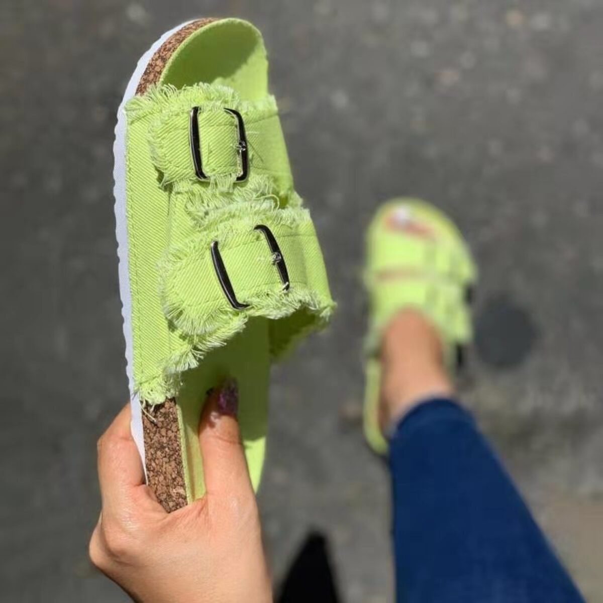 Frayed Edge Buckle Sandals