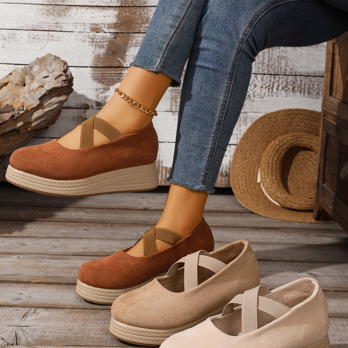 Crisscross Wedge Slip-Ons