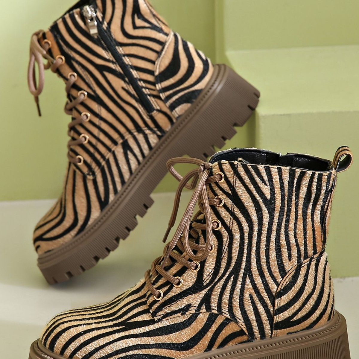 Animal Print Lace-Up Ankle Boots