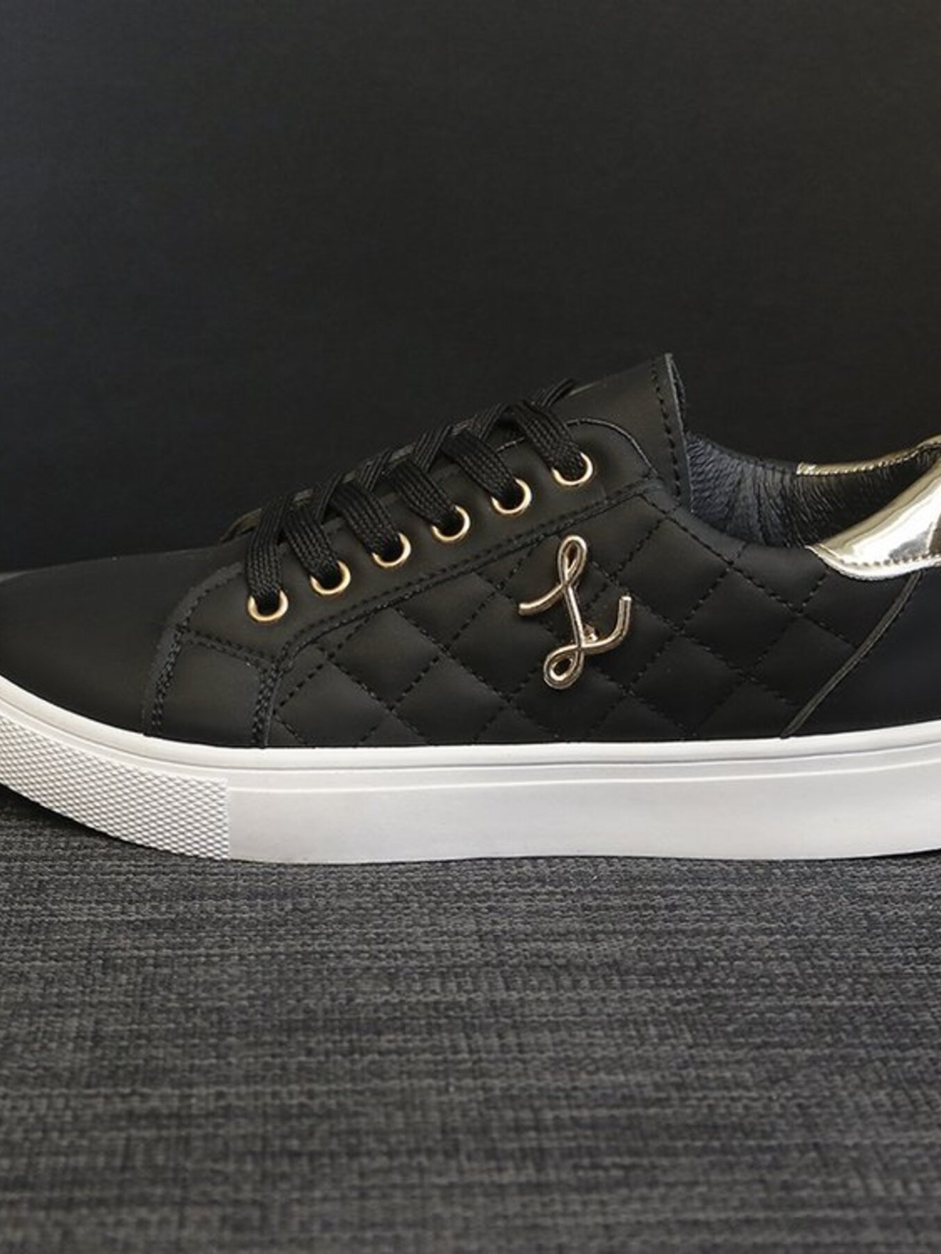 Quilted Platform Sneakers with Metallic Gold Accents