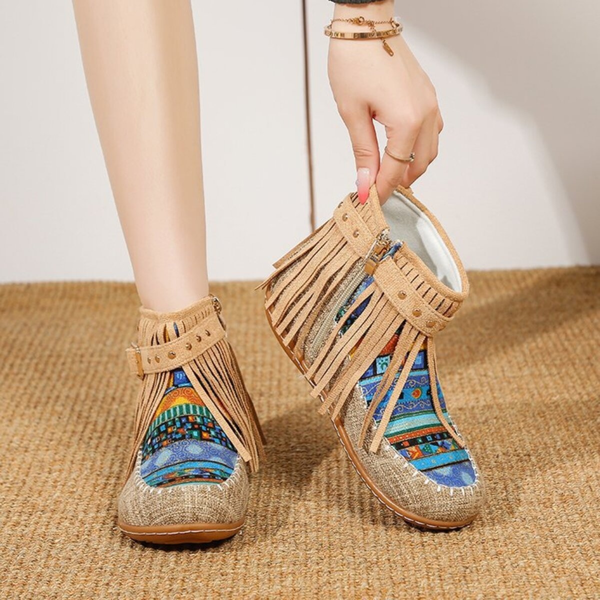 Fringe Side Zipper Ankle Boots