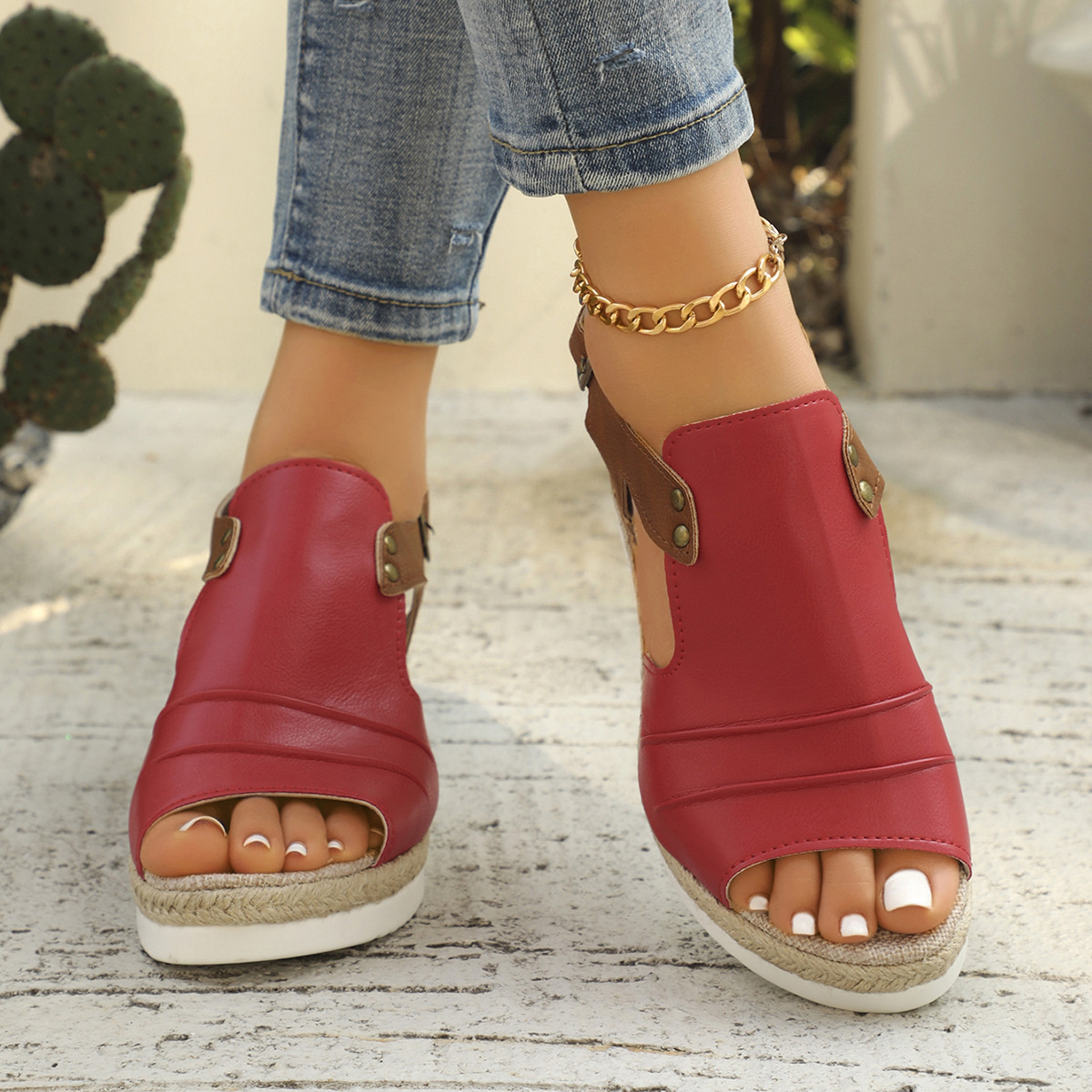 Peep Toe Wedge Sandals