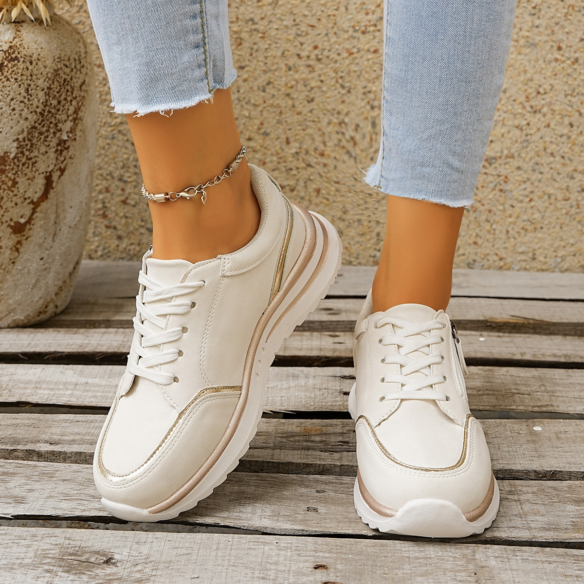 Round Toe Lace Up Sneakers