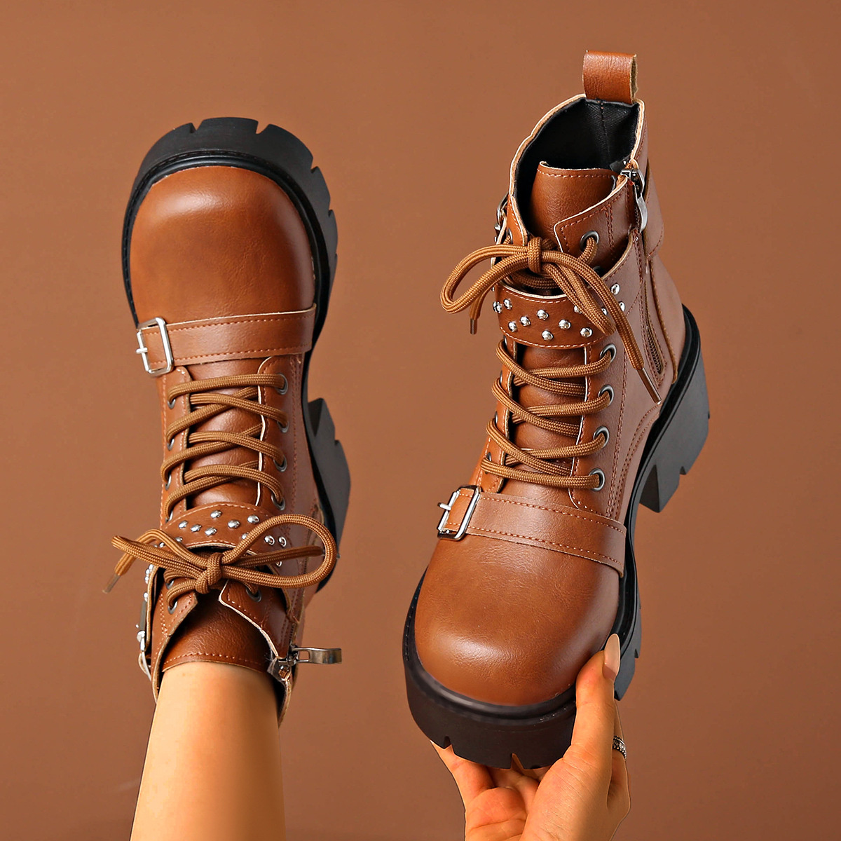 Round Toe Block Heels Boots