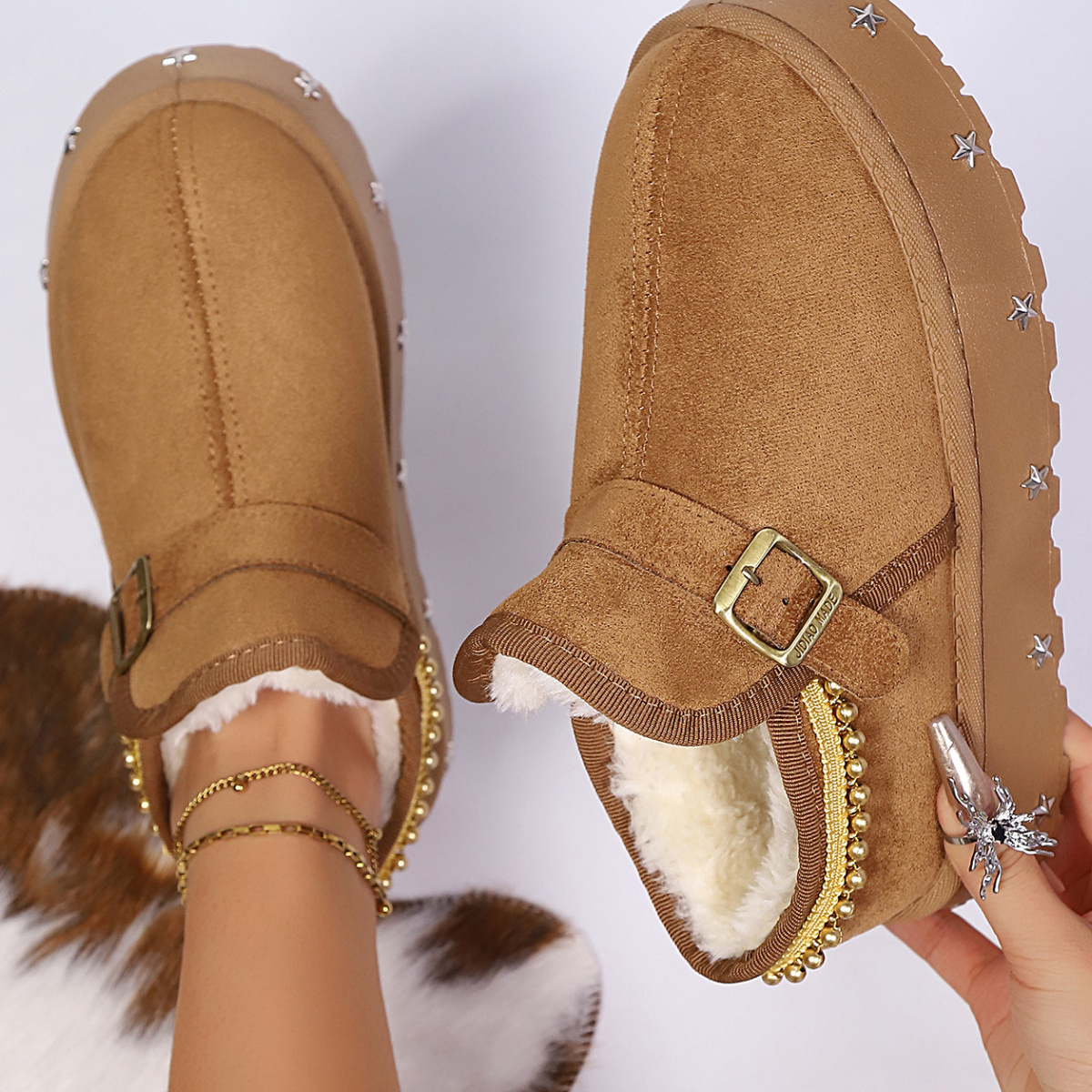 Platform Faux Fur Lined Ankle Boots