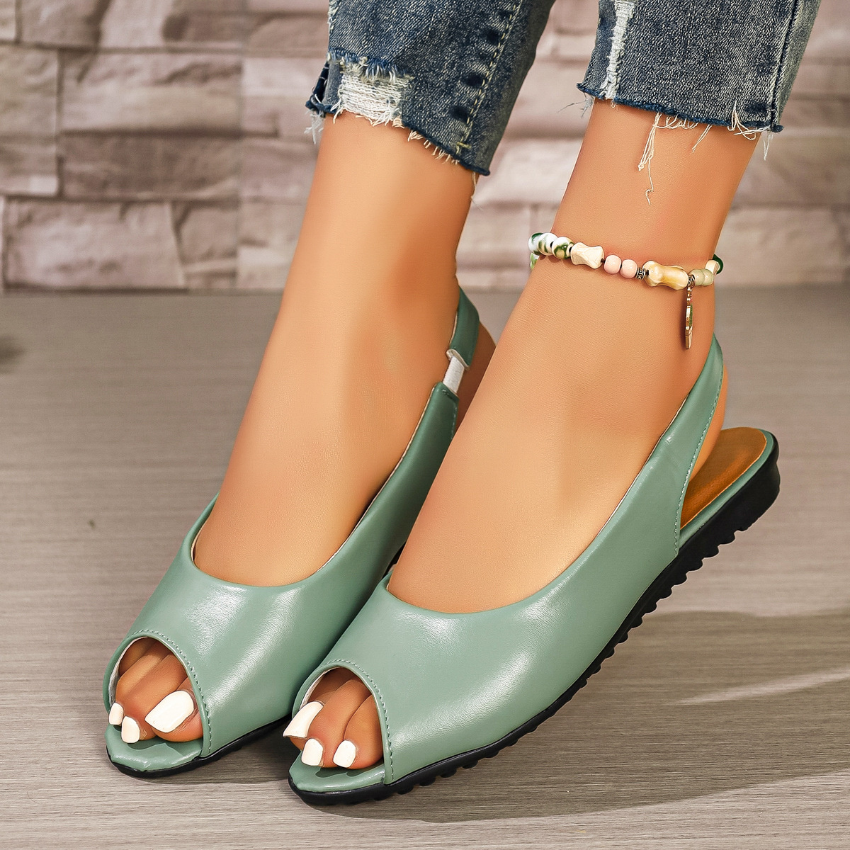 Peep Toe Flats Sandals