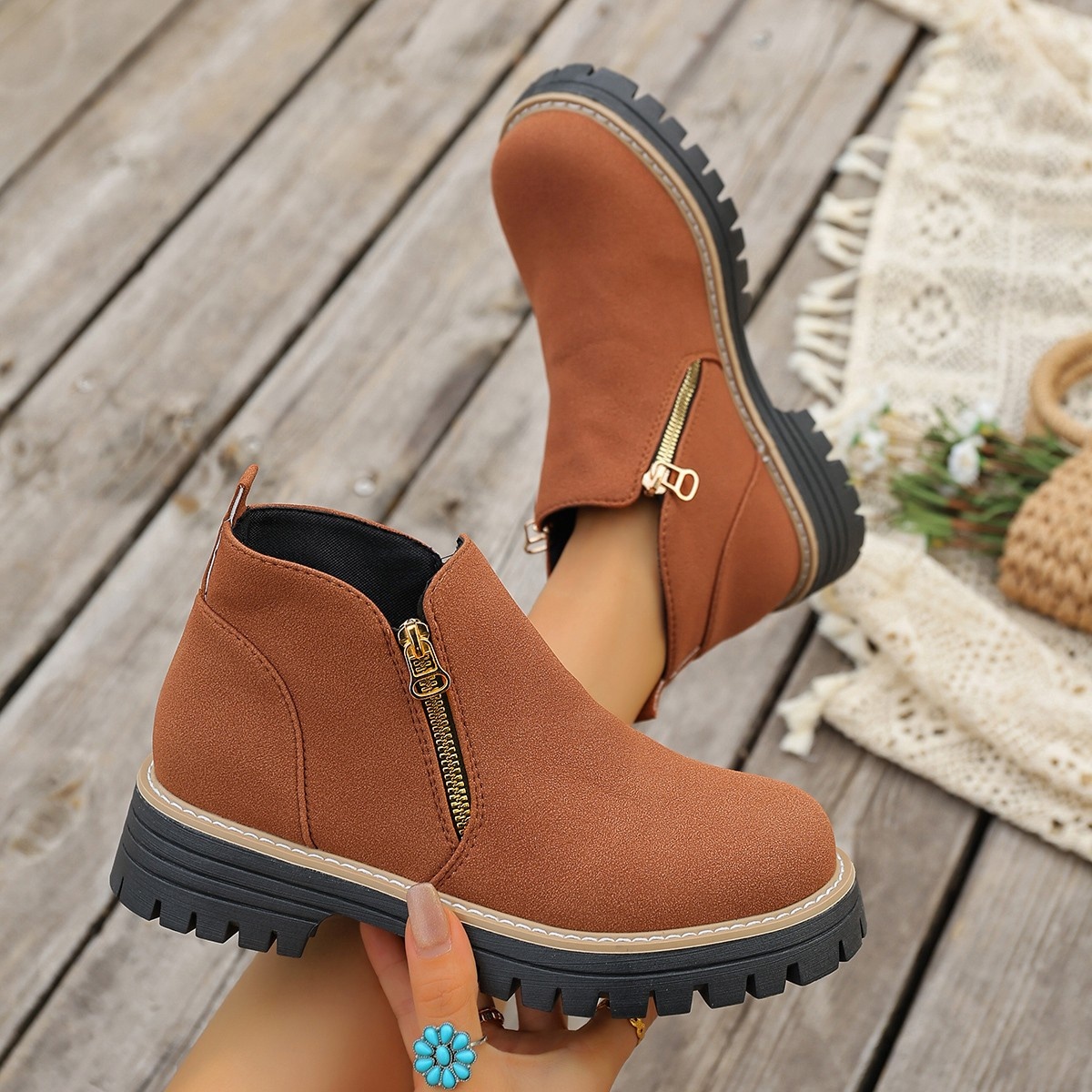 Side Zipper Ankle Boots
