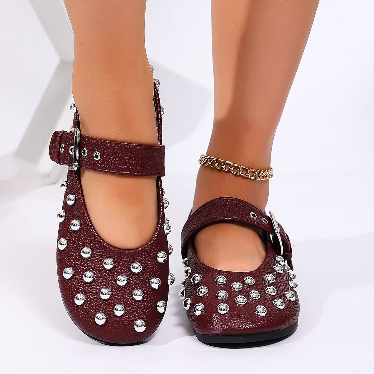 Studded Round Toe Slip-Ons