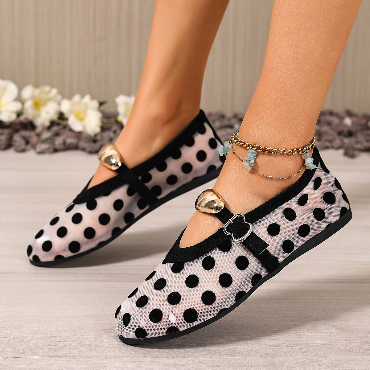 Polka Dot Mesh Slip-Ons