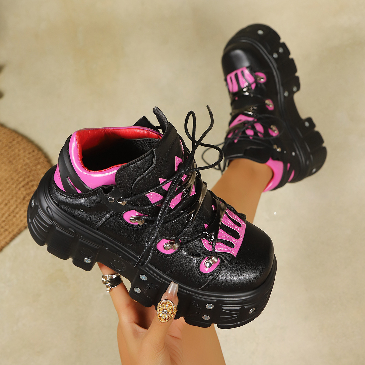 Platform Lace-Up Chunky Leather Shoes