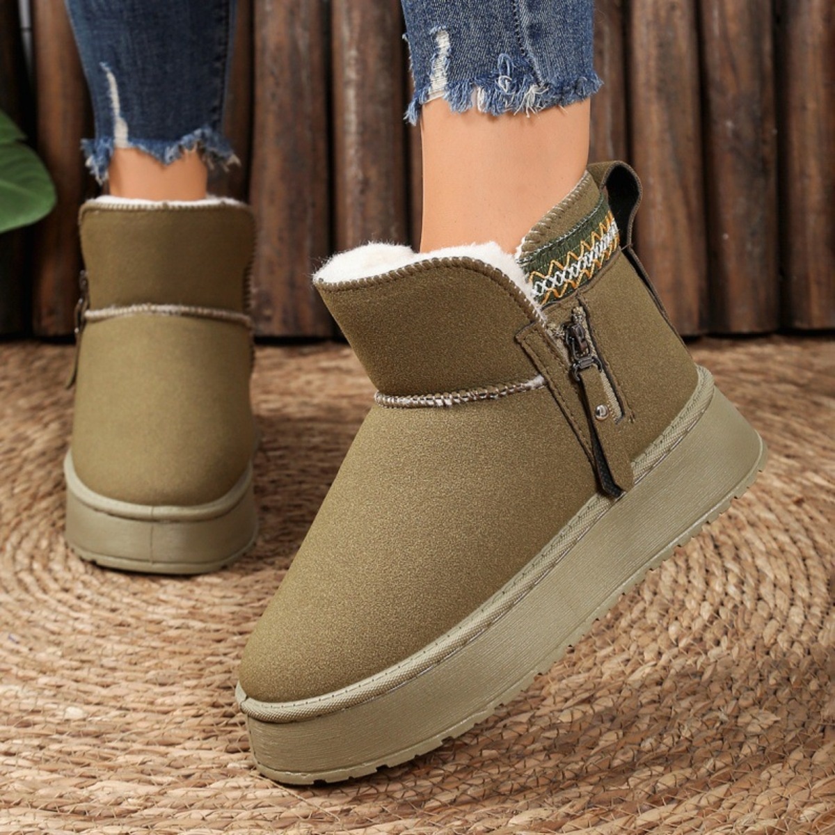 Suede Ankle Boots with Decorative Strap
