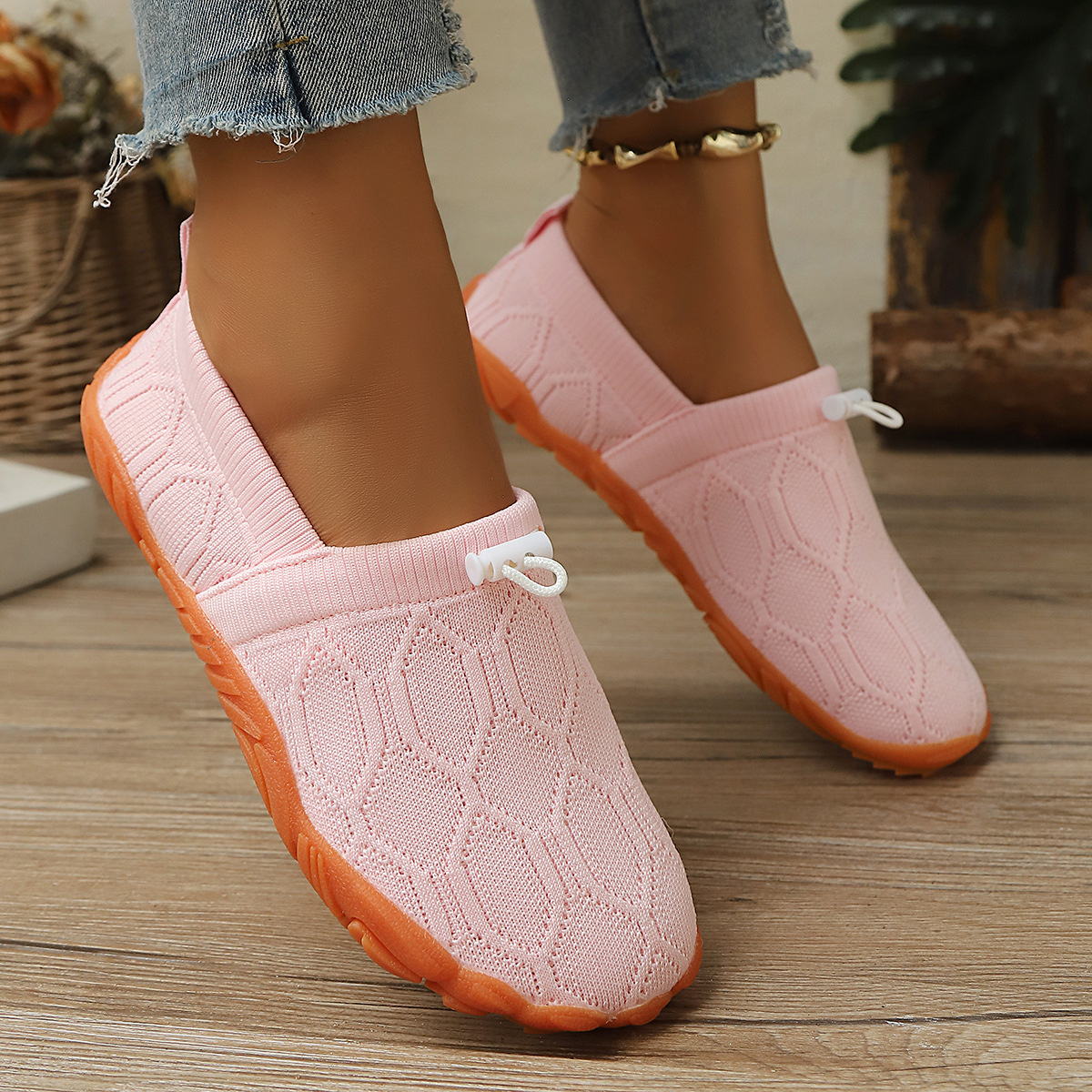 Round Toe Drawstring Slip-Ons