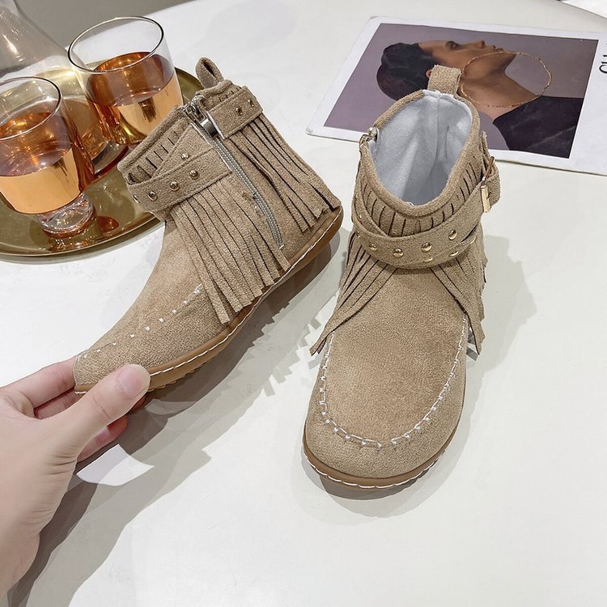 Fringe Round Toe Boots