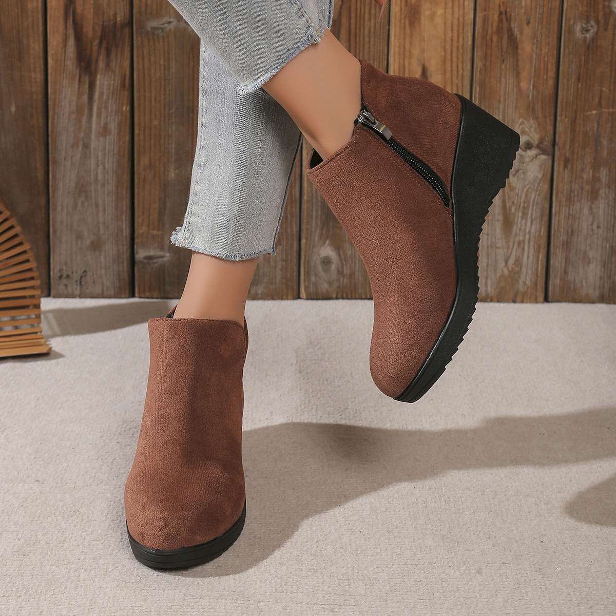 Round Toe Wedge Ankle Boots