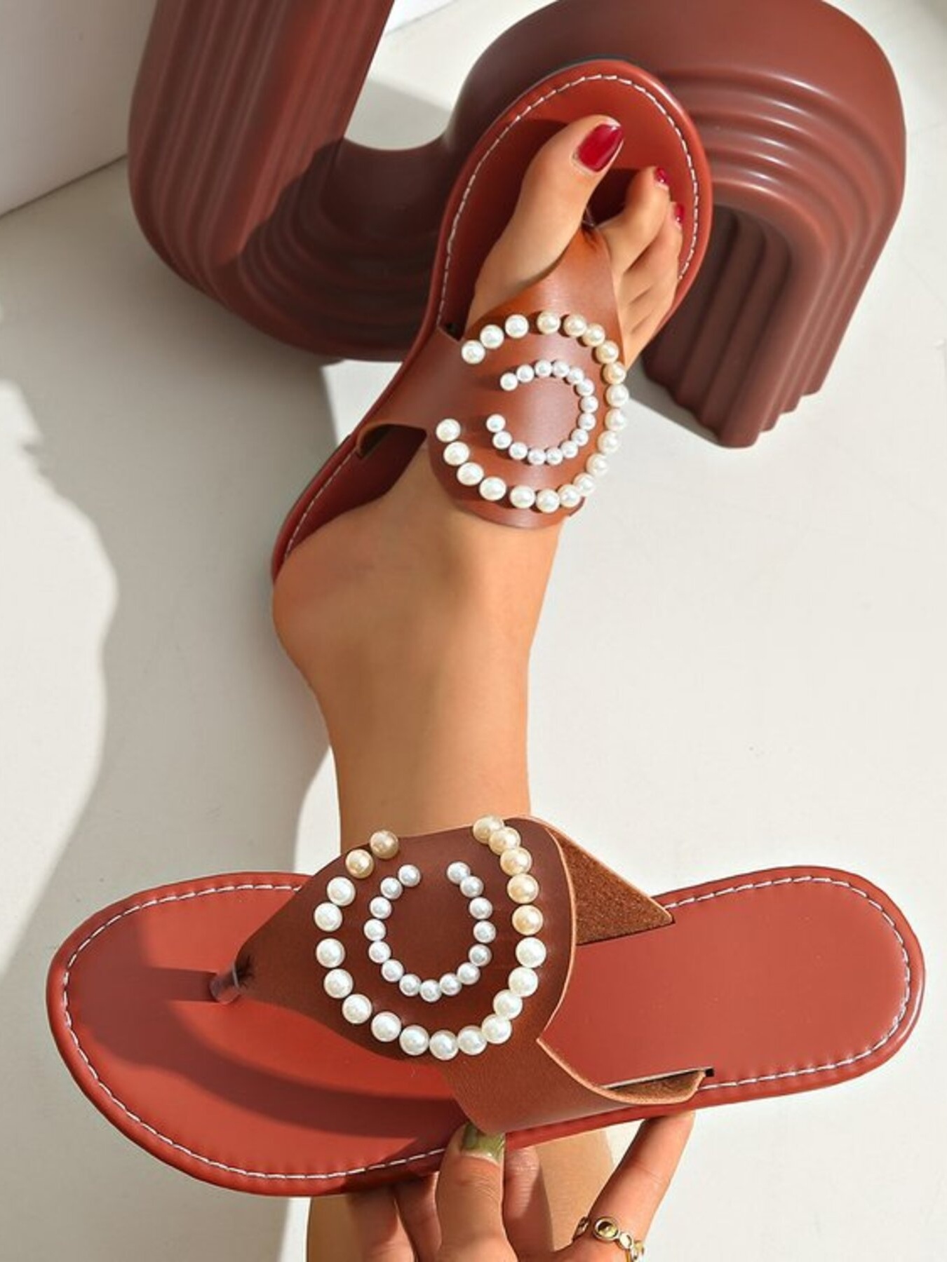 Pearl Embellished Flat Sandals