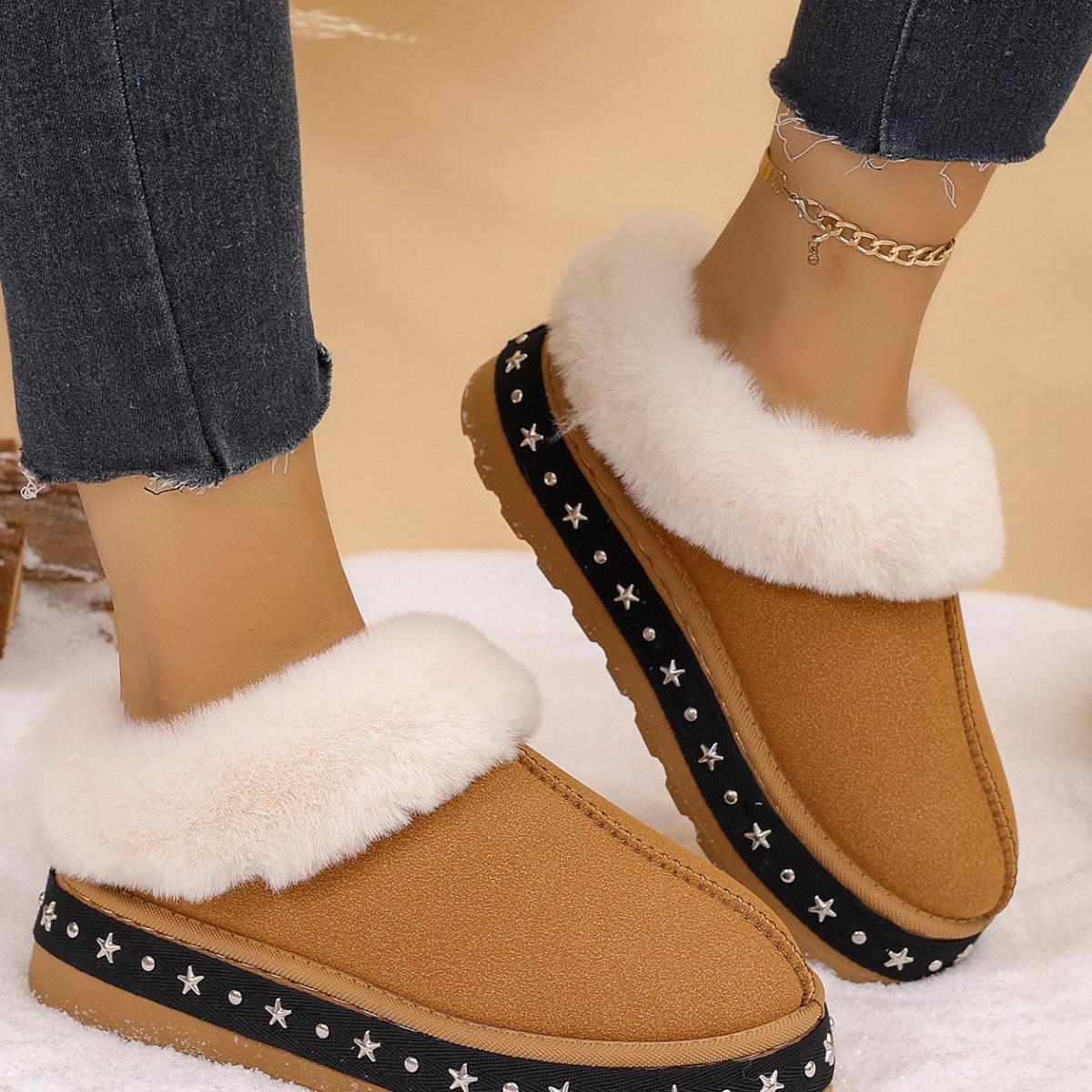 Faux Fur Lined Platform Ankle Boots