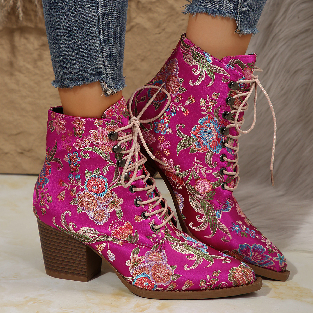Point Toe Block Heels Boots