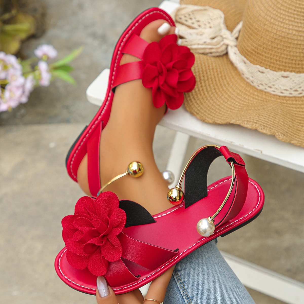 Flower Open Toe Flats Sandals