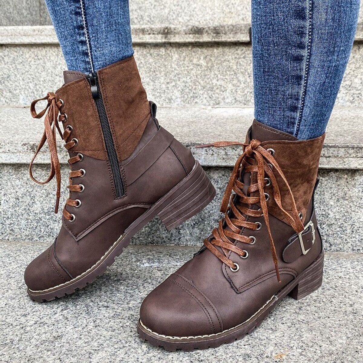 Lace-Up Block Heels Boots
