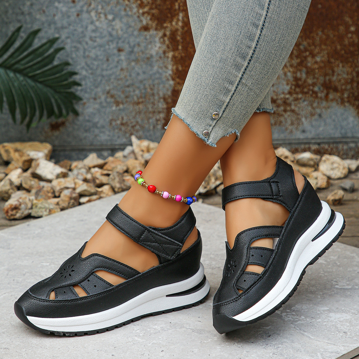Cutout Wedge Sandals