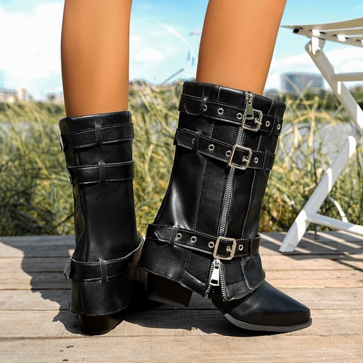 Point Toe Block Heels Boots