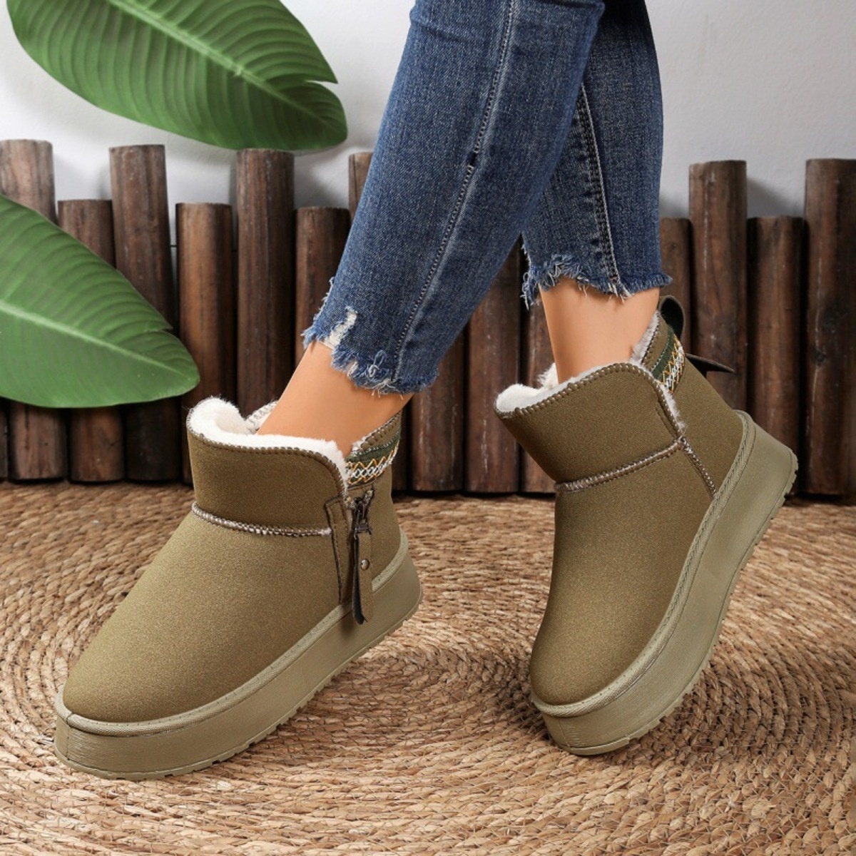 Suede Ankle Boots with Decorative Strap