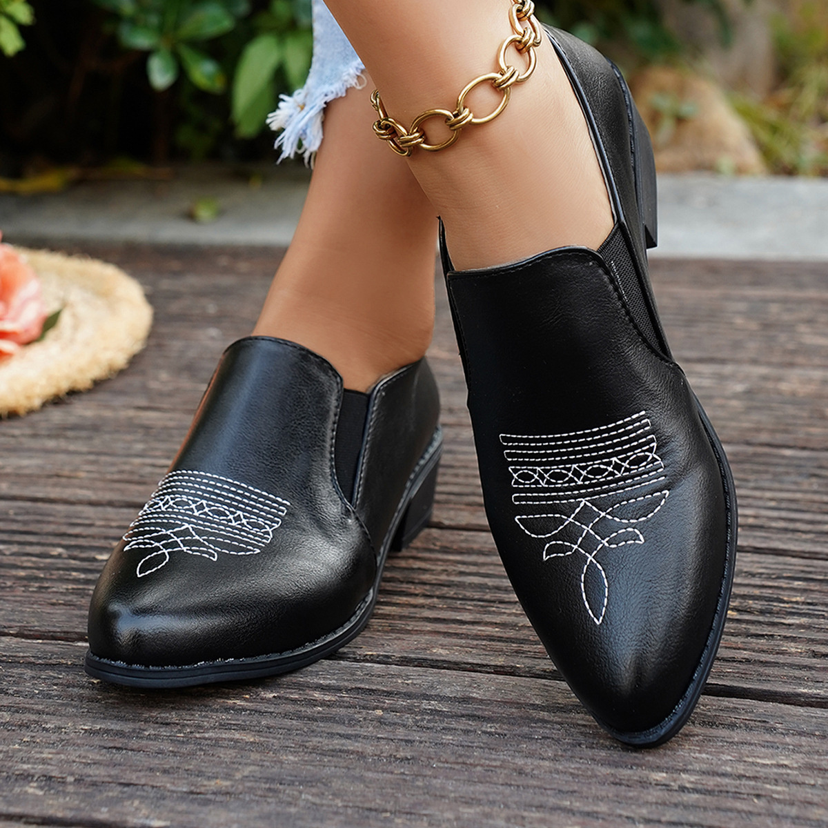 Point Toe Block Heels Loafers