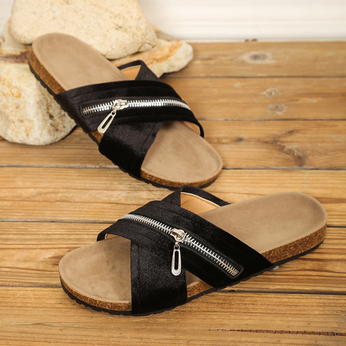 Open Toe Zip Detail Sandals