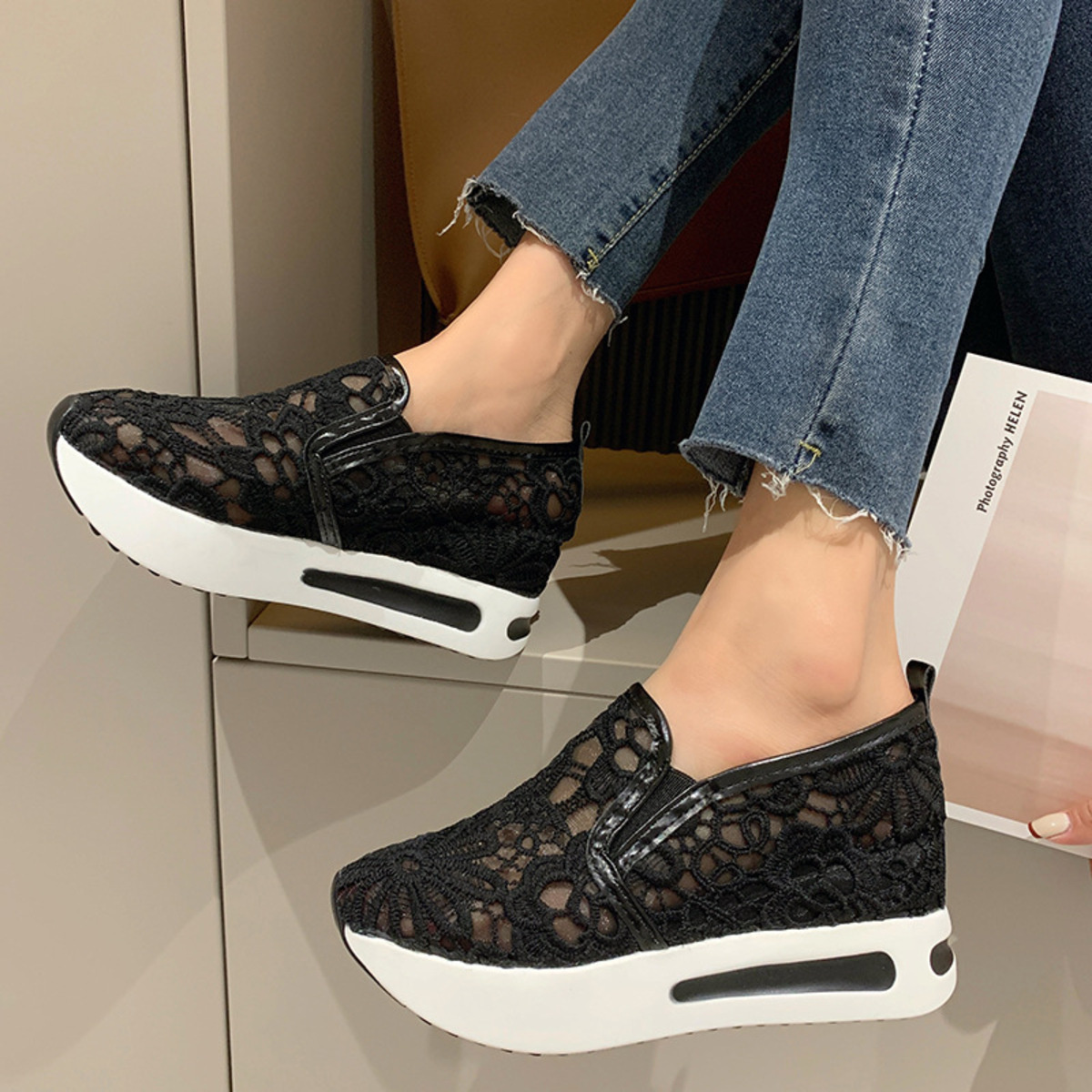 Lace Breathable Platform Slip-On