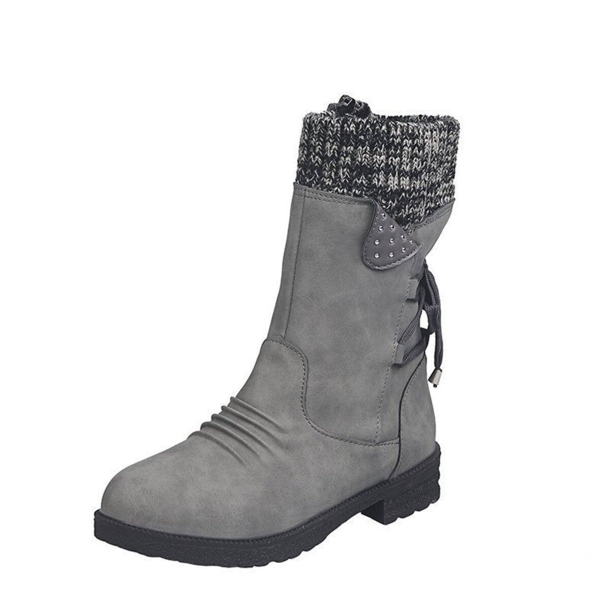 Knitted Cuff Round Toe Boots