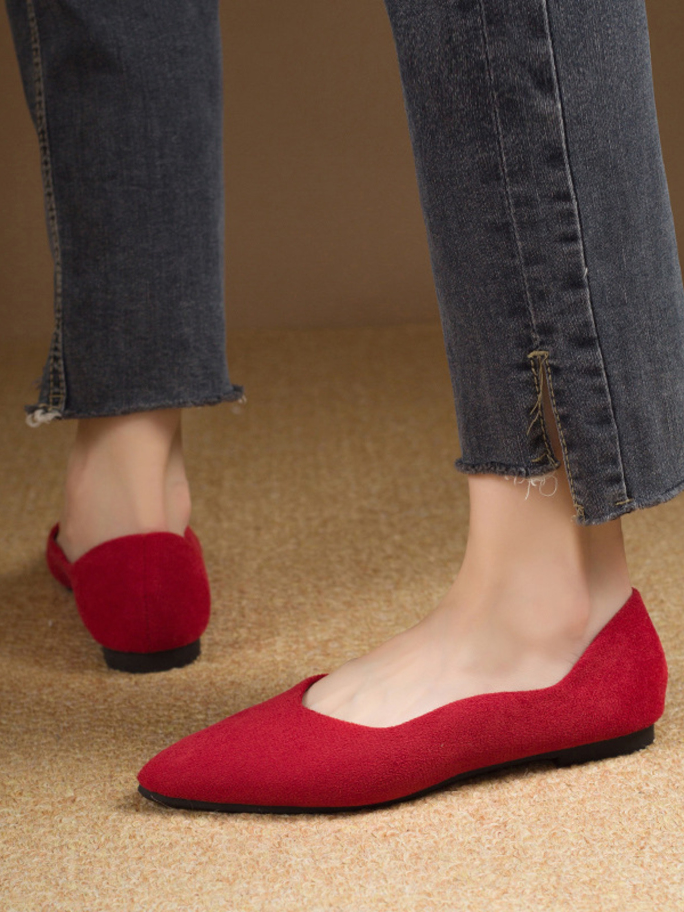 Solid Color Point Toe Slip-Ons